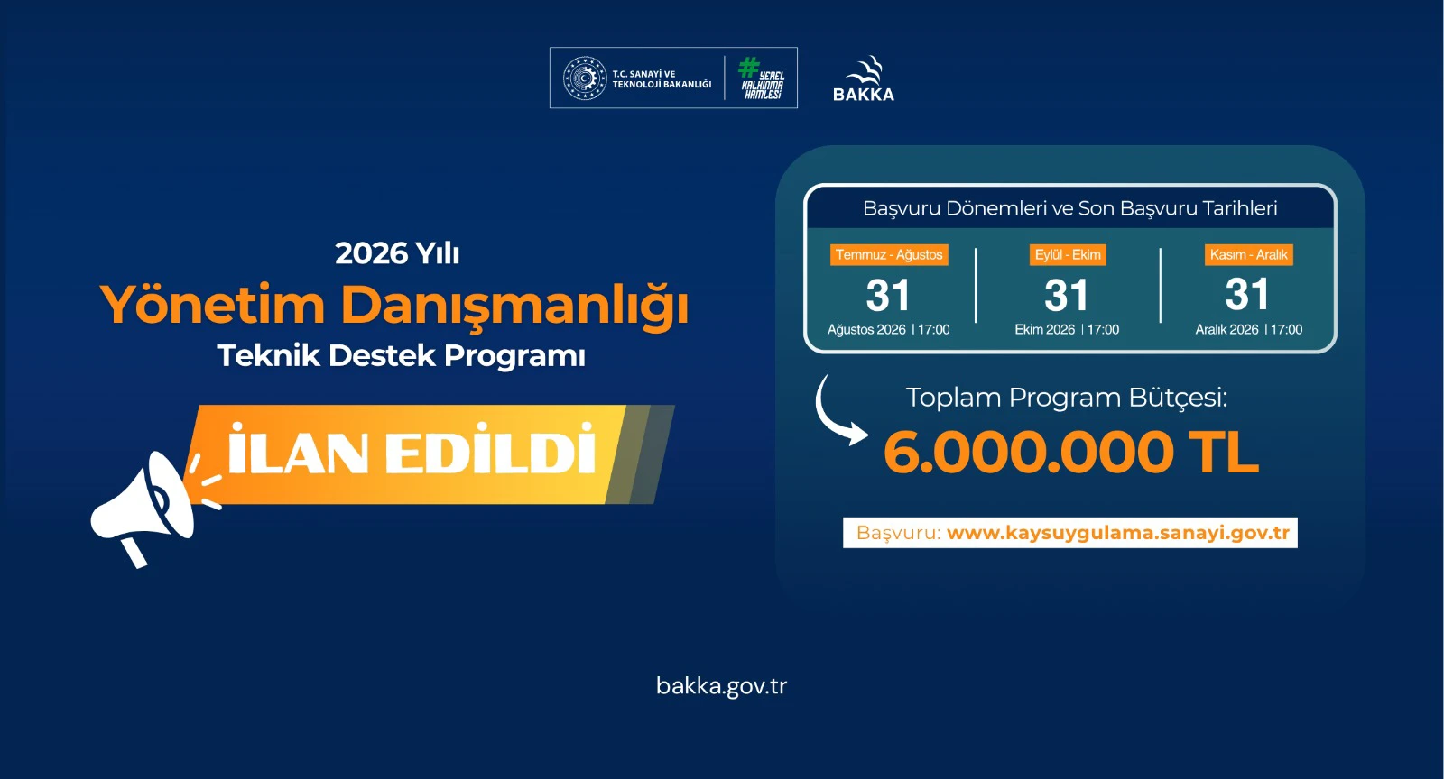 2026 Yılı Yönetim Danışmanlığı Teknik Destek Programı Başvuruları Başladı